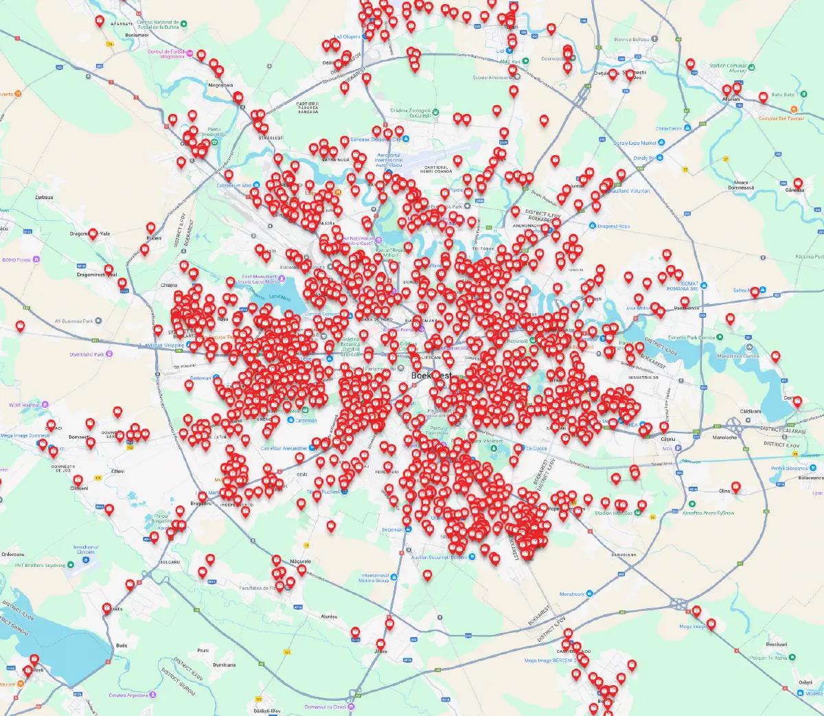 From several hundred to thousands of locations